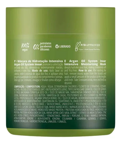Inoar Argan Oil Hydrating Hair Mask 500g for Intense Shine and Softness