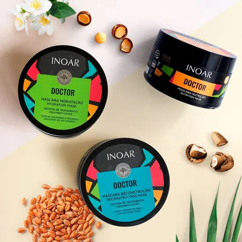 Inoar Doctor Professional Hair Treatment Set: Hydration, Reconstruction, Nutrition Masks