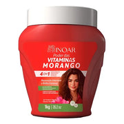 Inoar Strawberry 4-in-1 Vitamin Power Cream: Deep Hydration, Toning, and Restoration Treatment (2.2 lbs)