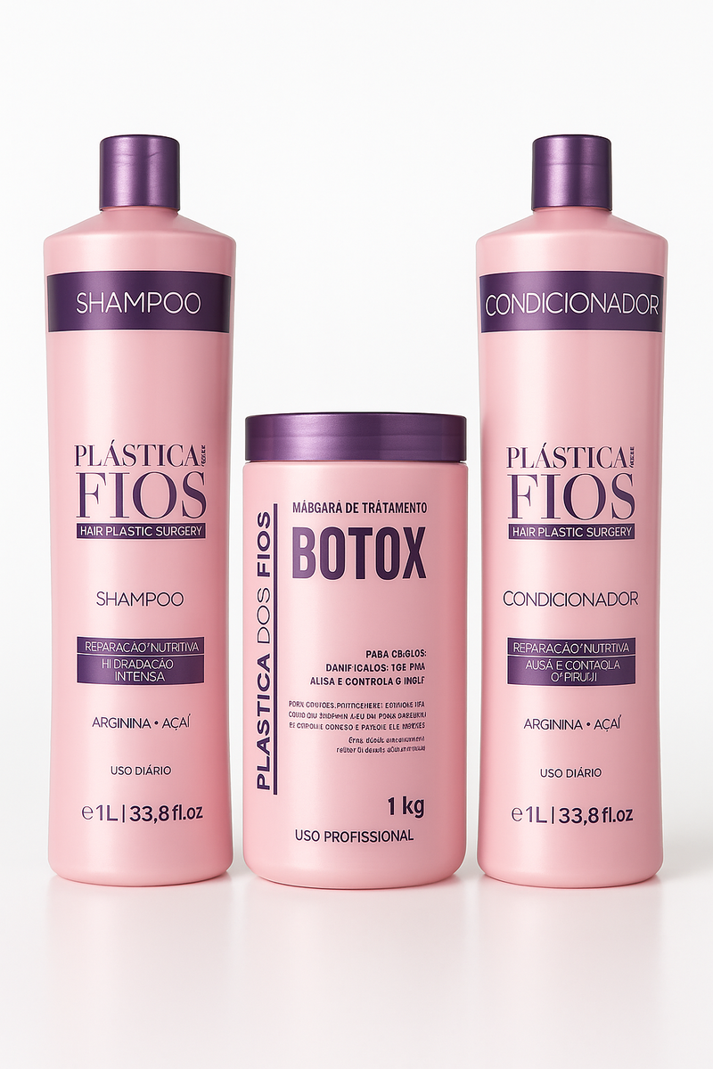 Plastica Dos Fios Deep Hydrating Kit Shampoo Hair Conditioner And Hair Btox 34oz 1000ml - Keratinbeauty