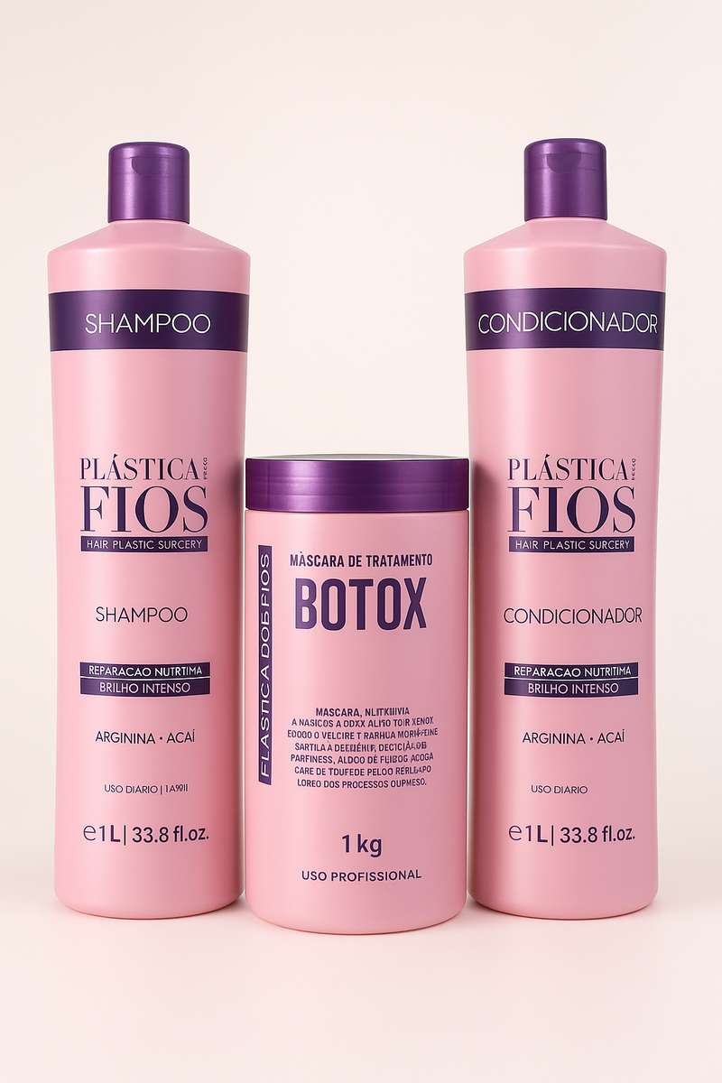 Plastica Dos Fios Deep Hydrating Kit Shampoo Hair Conditioner And Hair Btox 34oz 1000ml - Keratinbeauty