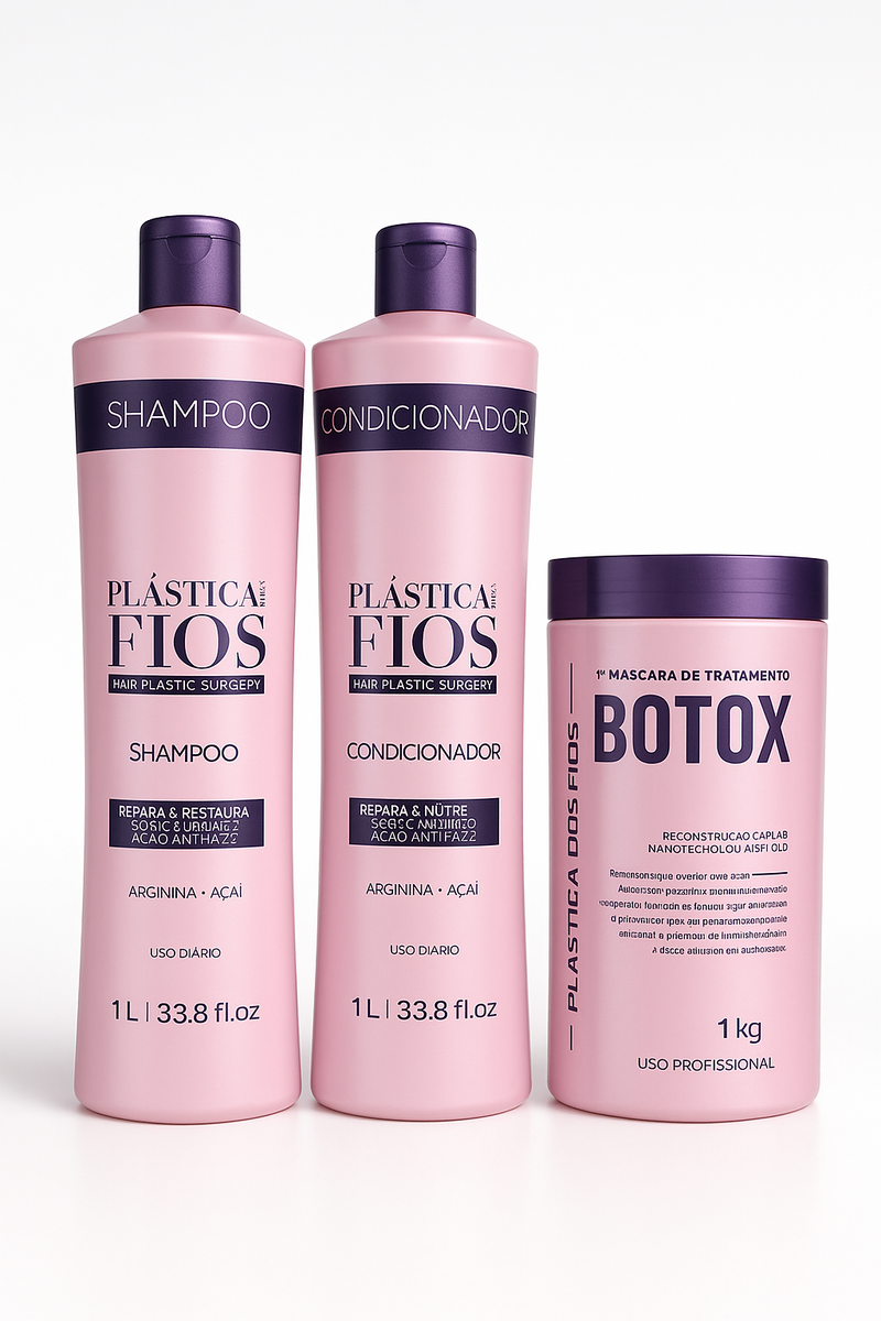 Plastica Dos Fios Deep Hydrating Kit Shampoo Hair Conditioner And Hair Btox 34oz 1000ml - Keratinbeauty