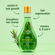 Vita OilHair Rosemary hair oil bottle with text on a green background