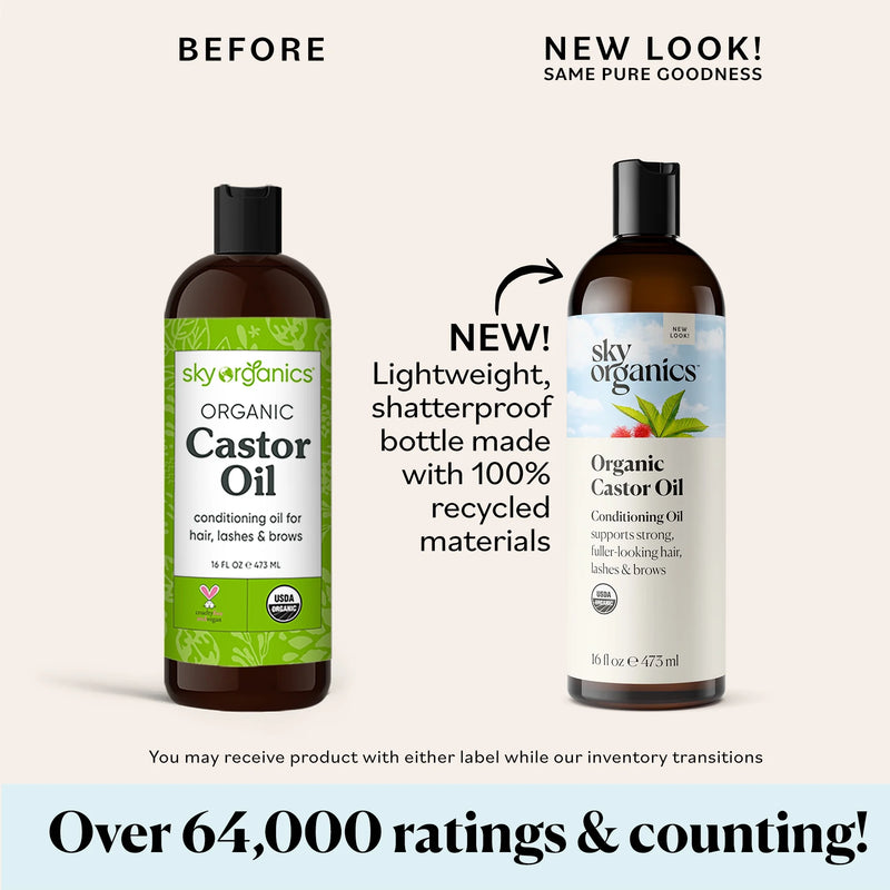 Organic Castor Oil to Condition for Fuller-Looking Hair, Lashes, and Brows, 16 Fl Oz