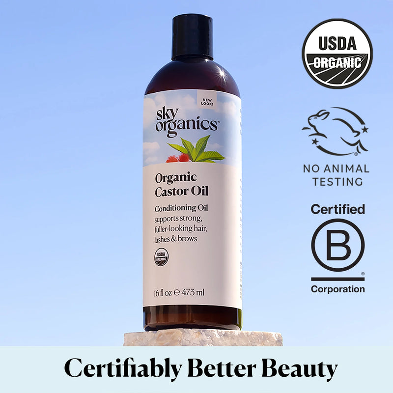 Organic Castor Oil to Condition for Fuller-Looking Hair, Lashes, and Brows, 16 Fl Oz