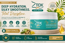 ZTOX Zero hair mask jar with product features and benefits on a decorative background